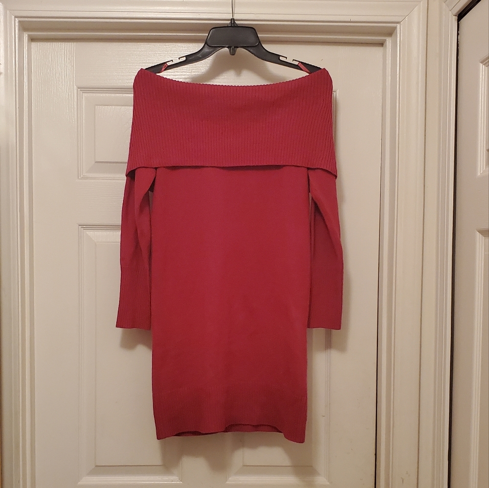 Fuschia off the shoulder tunic sweater